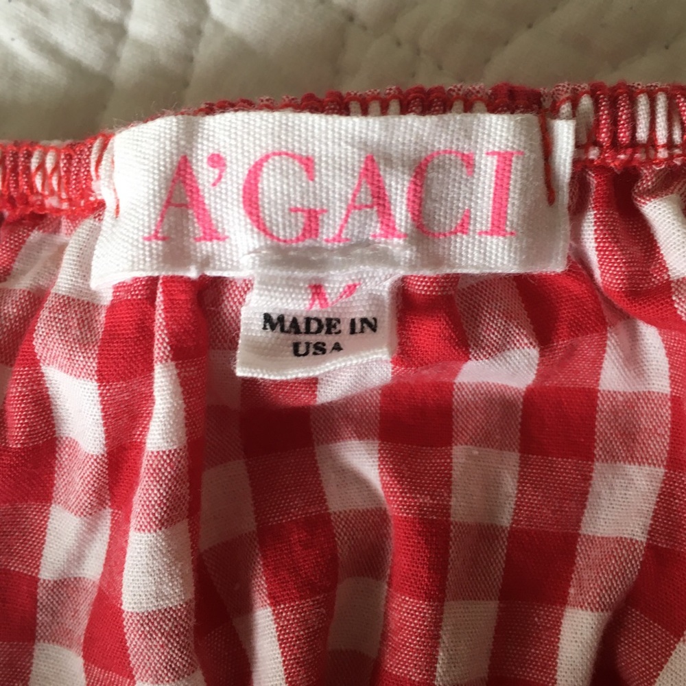 a'gaci Red Gingham Cotton Off-the-Shoulder Top - Picture 5 of 6